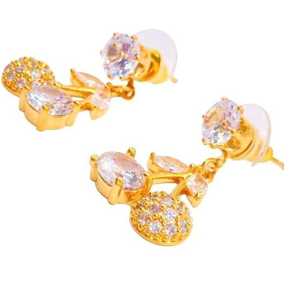 Gold crystal cherry dangle earrings - Picture 2 of 4